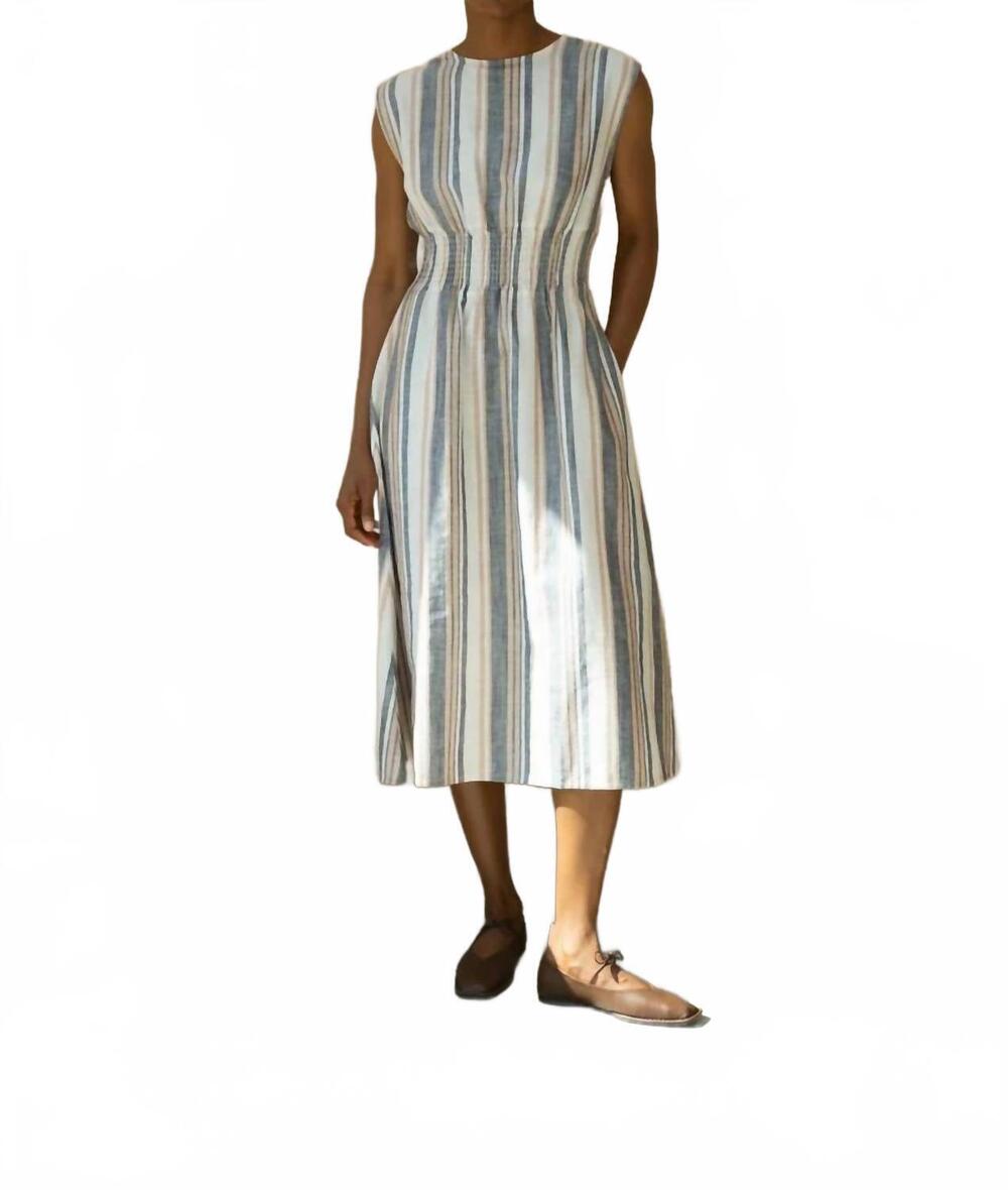 NEW BEAUMONT ORGANIC ottillie may midi dress in beige striped
